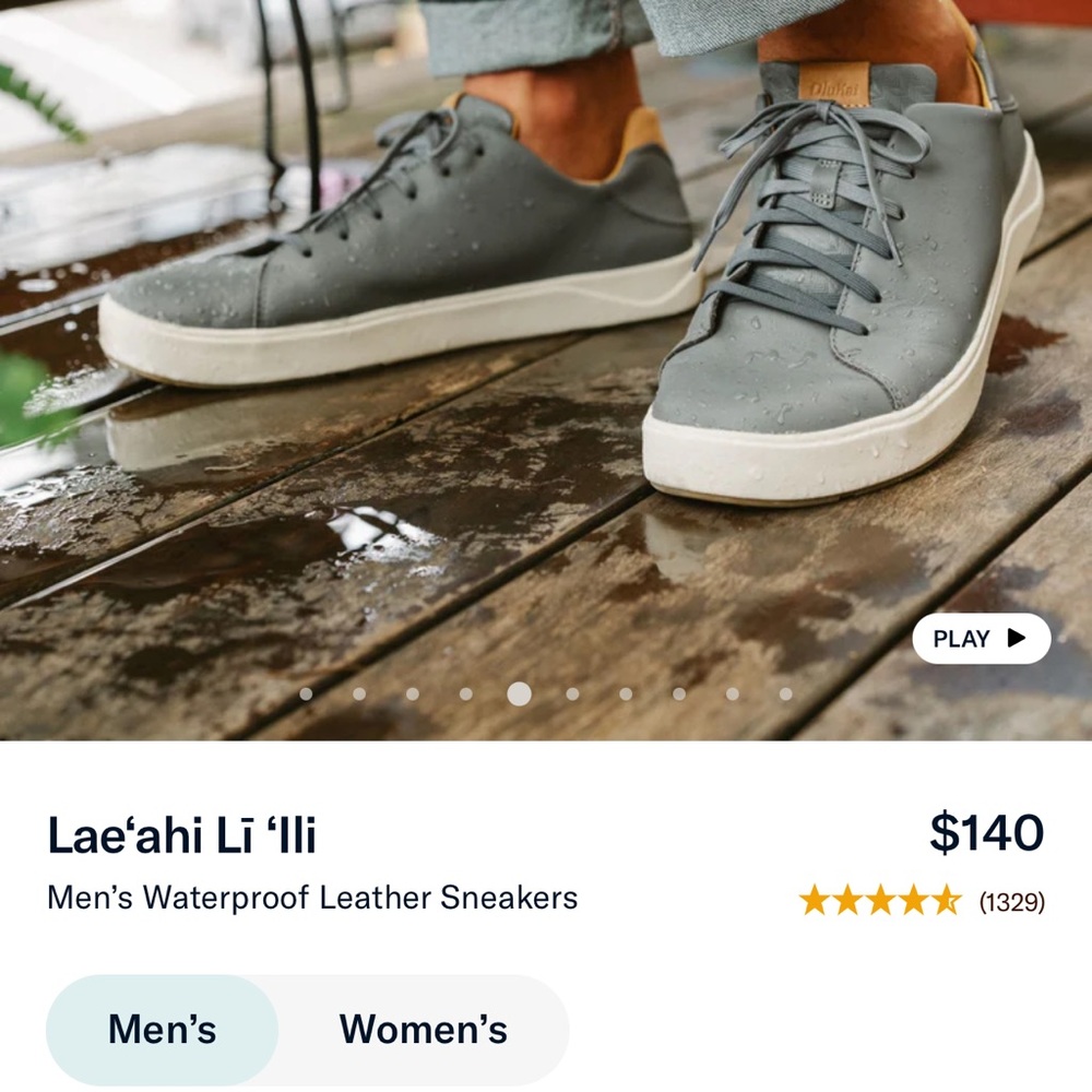 Size 12 Olu Kai Lae‘ahi Lī ‘Ili Men’s Waterproof Leather Sneakers.